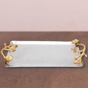 SS LG TRAY W/ GILDED FLORAL HANDLES
