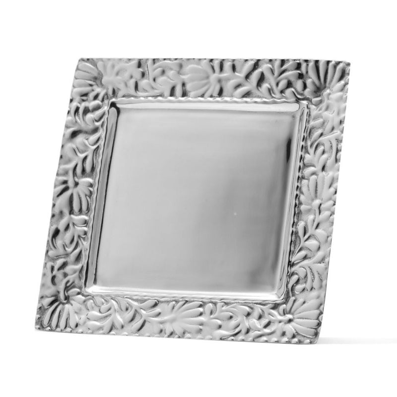 SQUARE FLOWER AND BEADED EDGE PLATE - Lily Fields Home