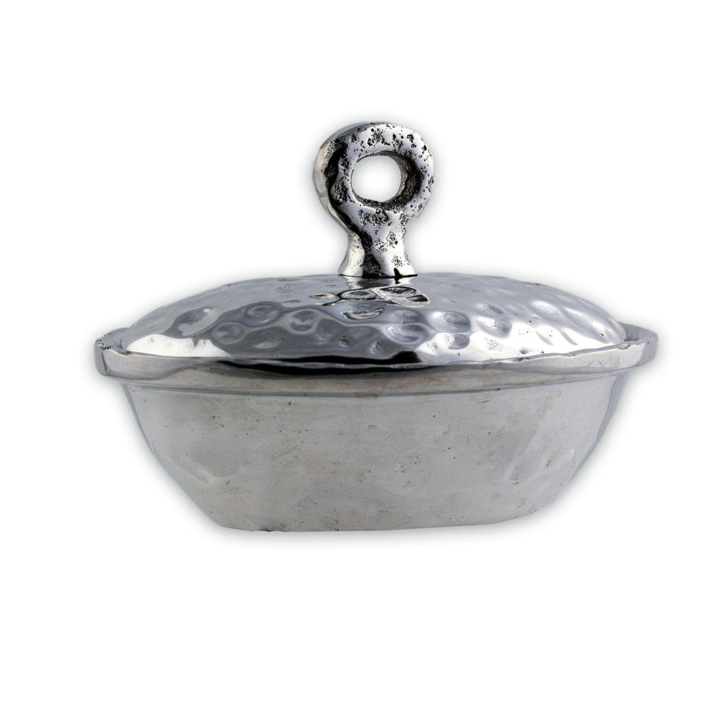 SM OVAL HAMMERED BOWL W/ LID - Lily Fields Home