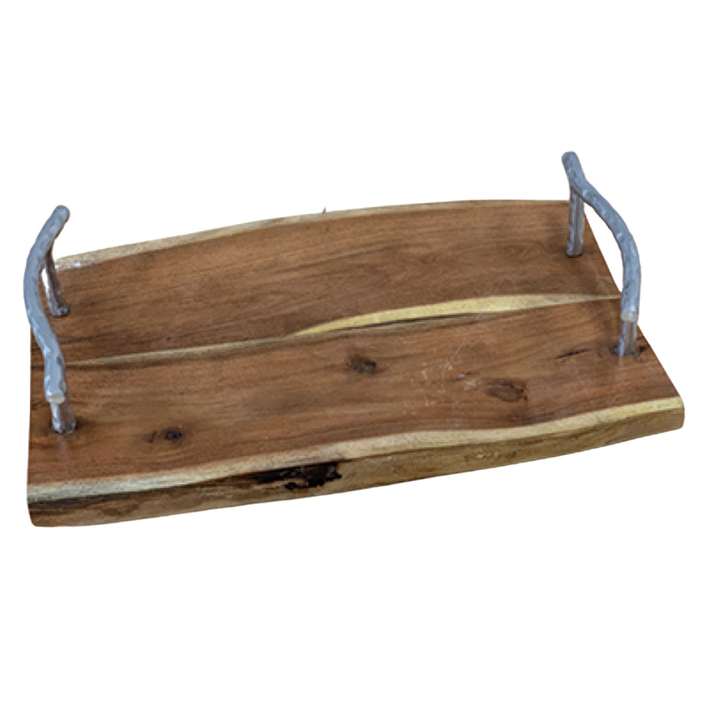 WOOD TRAY W/ GILDED TEXTURED HANDLES