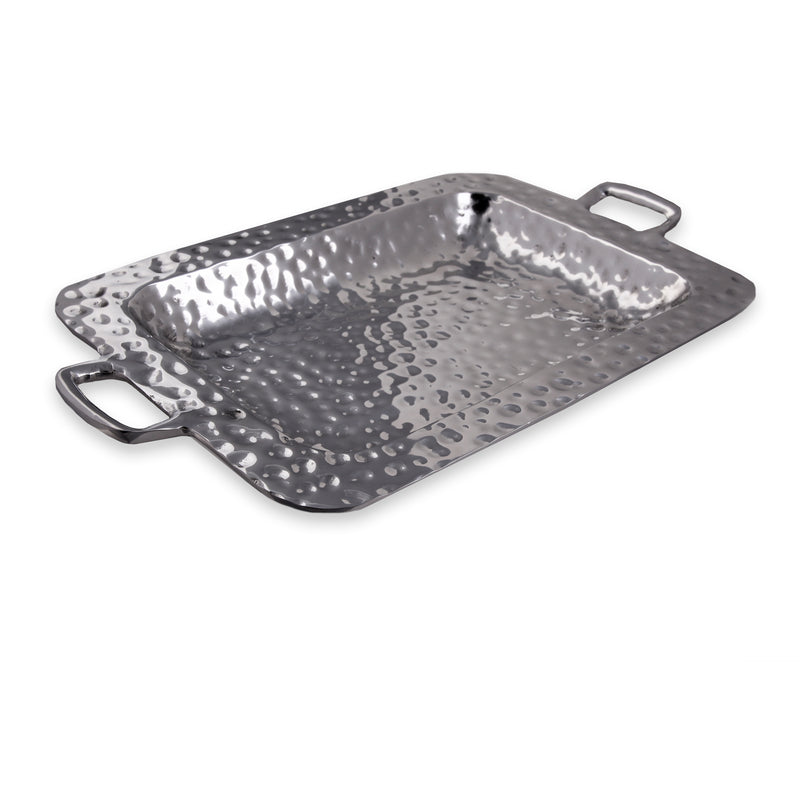RECTANGLE DEEP HAMMERED TRAY W/ HANDLES - Lily Fields Home