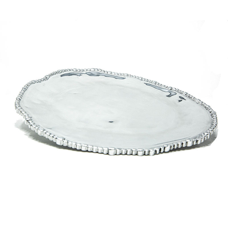 LG OVAL SOFT HAMMERED BEADED EDGE PLATE - Lily Fields Home