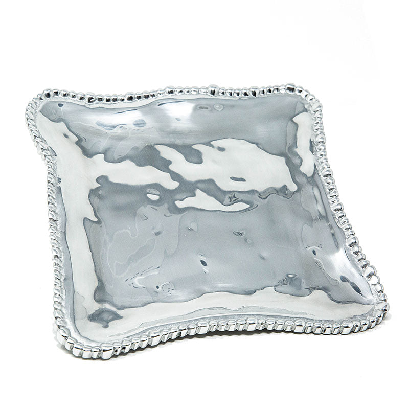 LG SQUARE SOFT HAMMERED BEADED EDGE TRAY - Lily Fields Home